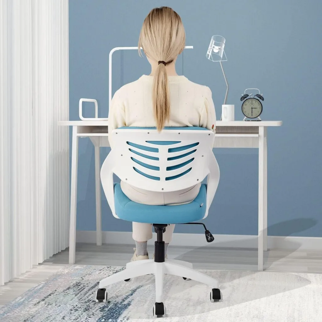 BOJUZIJA Ergonomic Office Computer Desk Kid Study Chair Waist Support Function Swivel 360° for HomeOffice (Blue)