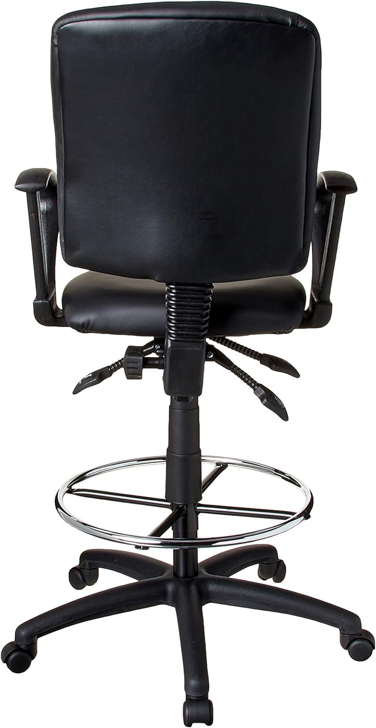 Boss Office Products Multi-Function LeatherPlus Drafting Stool with Loop Arms in Black