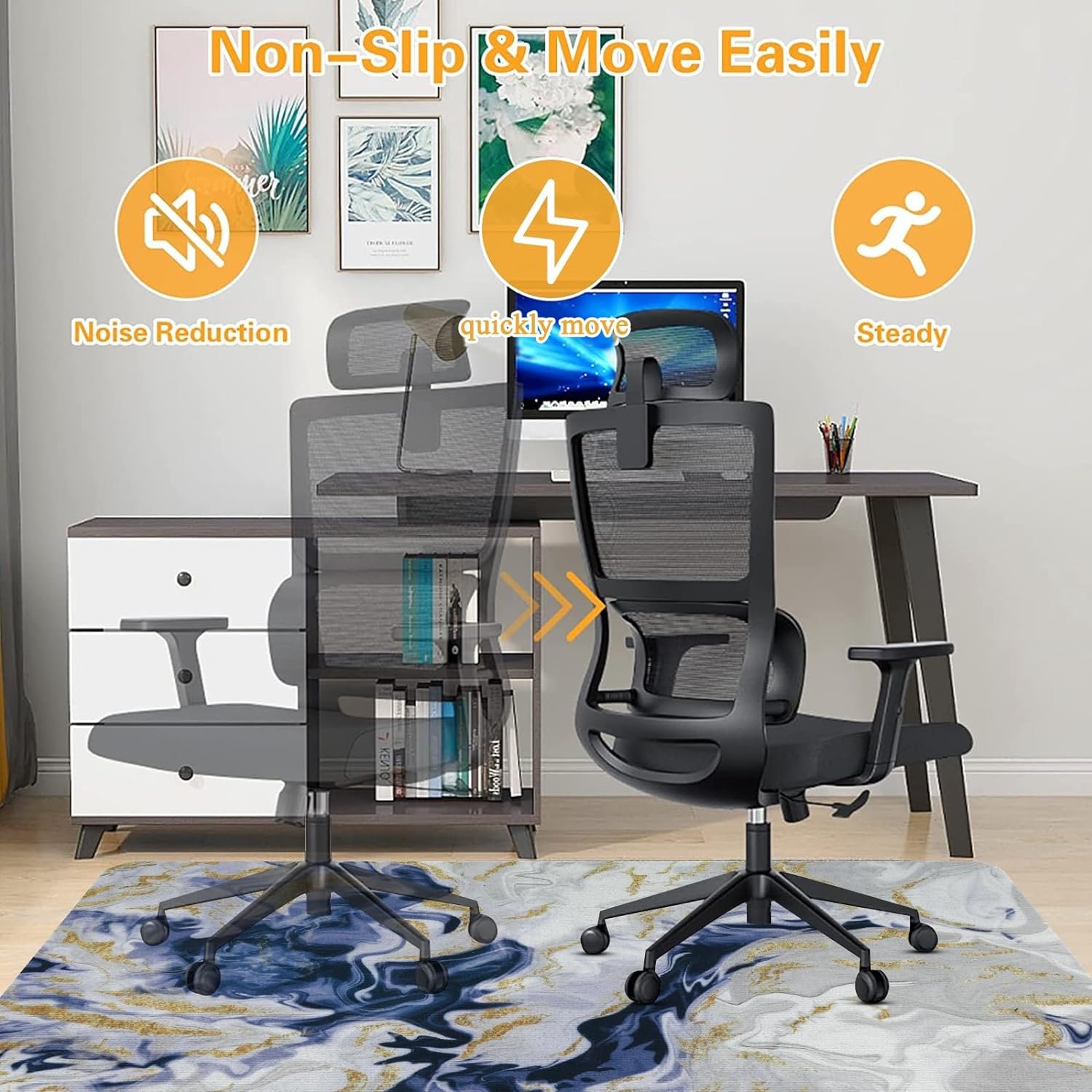 Bsmathom Office Chair Mat for Hardwood/Tile Floor, 48x36 Abstruct Computer Gaming Chair Mat, Large Anti-Slip Desk Chair Mat Wood/Tile Protection Mat for Home Office(48x36, Blue)