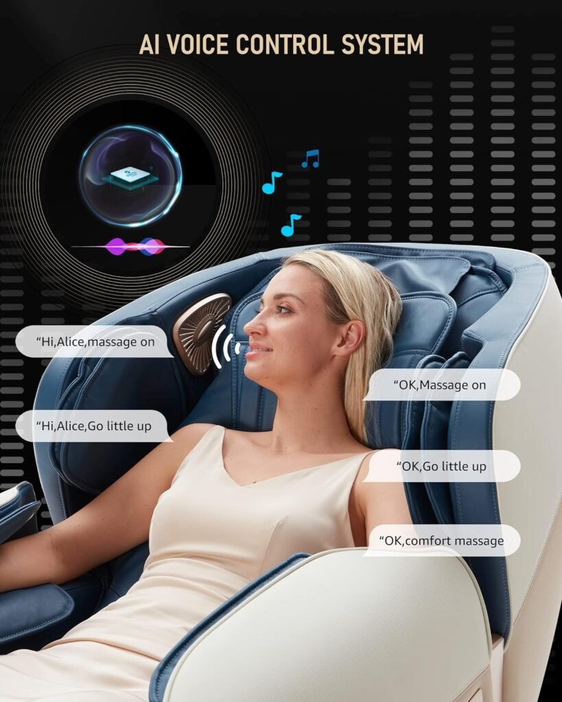 CareTech AI Voice Control Massage Chair Full Body Zero Gravity Massage Chairs Body Scan Detection 3D Massage Recliner Chair Back Heated Bluetooth Speaker Airbags SL Track Foot Massage Black