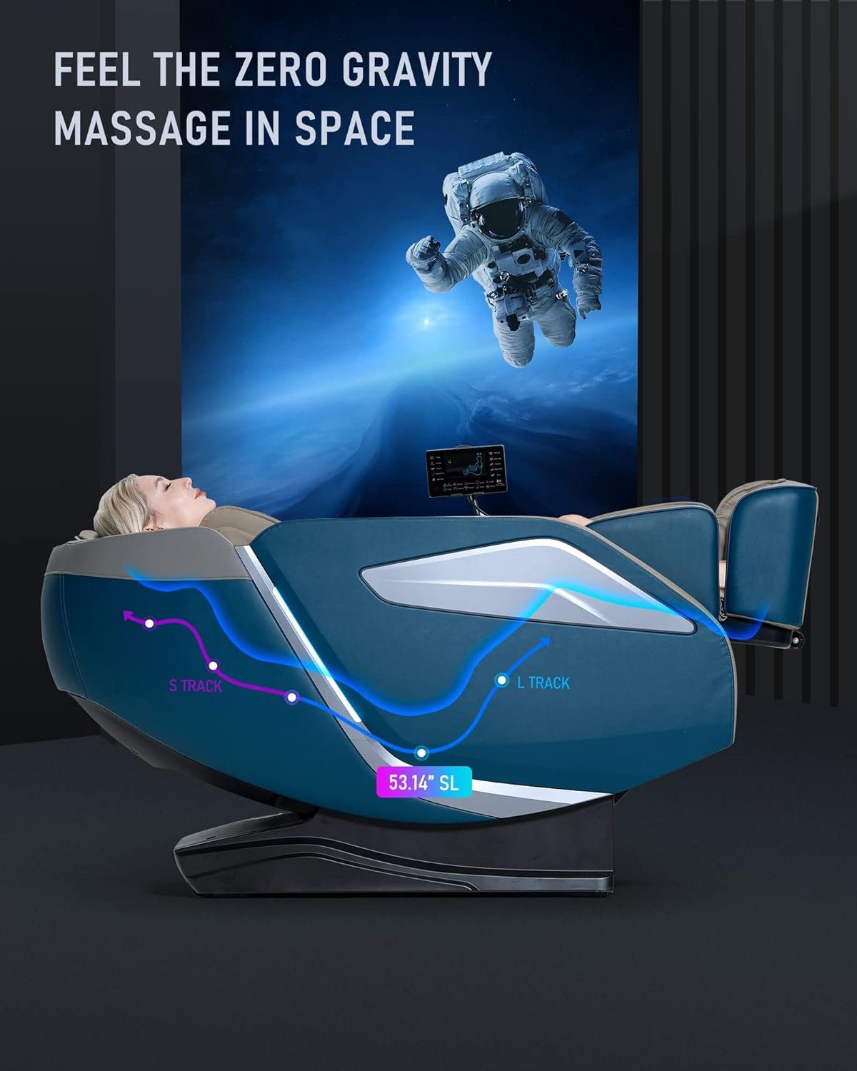 CareTech Massage Chair Full Body Zero Gravity Massage Chairs Screen Touch Voice Control Body Scan 3D Shiatsu Yoga Strecth Massage BackCalf Heated with Bluetooth Speaker Airbags SL Foot Massage Blue