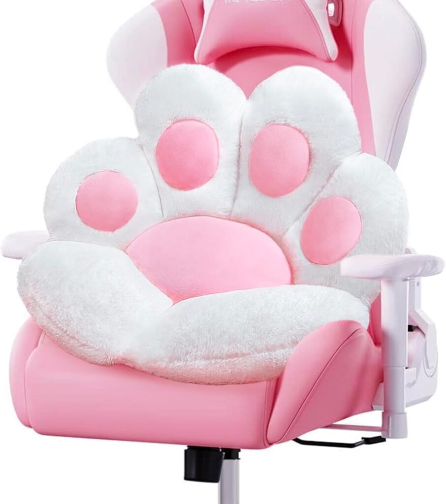 Cat Paw Cushion Cute Chair Cushions Kawaii Cat Paw Shape 28x 24Gaming Chair Cushion kitty Plush Lazy Sofa Pillow for Girl Gamer Chair,kawaii Accessories Stuff Room Decor Bedroom Decor Pad (White)