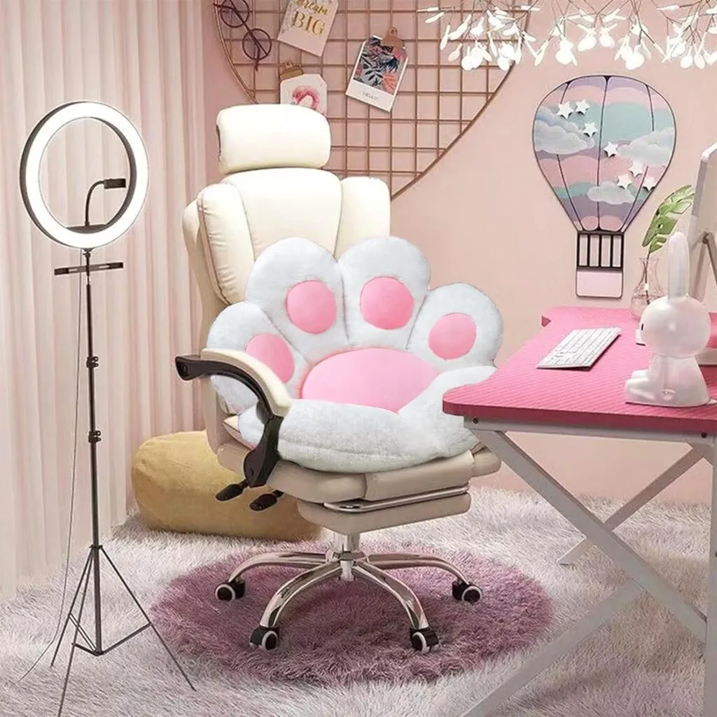 Cat Paw Cushion Cute Chair Cushions Kawaii Cat Paw Shape 28x 24Gaming Chair Cushion kitty Plush Lazy Sofa Pillow for Girl Gamer Chair,kawaii Accessories Stuff Room Decor Bedroom Decor Pad (White)