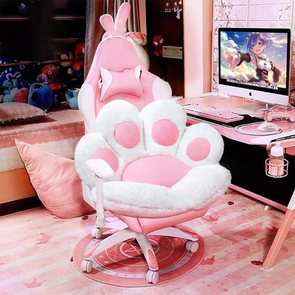 Cat Paw Cushion Cute Chair Cushions Kawaii Cat Paw Shape 28x 24Gaming Chair Cushion kitty Plush Lazy Sofa Pillow for Girl Gamer Chair,kawaii Accessories Stuff Room Decor Bedroom Decor Pad (White)