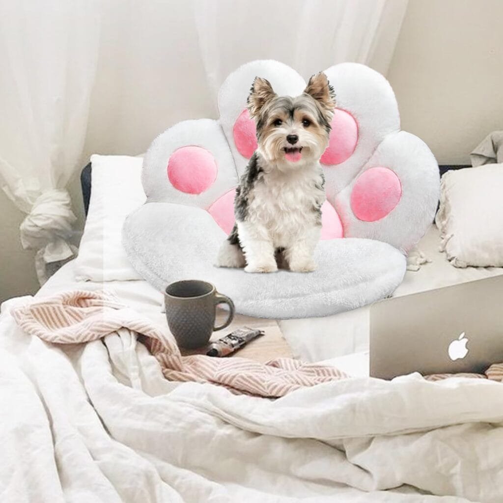 Cat Paw Cushion Cute Chair Cushions Kawaii Cat Paw Shape 28x 24Gaming Chair Cushion kitty Plush Lazy Sofa Pillow for Girl Gamer Chair,kawaii Accessories Stuff Room Decor Bedroom Decor Pad (White)