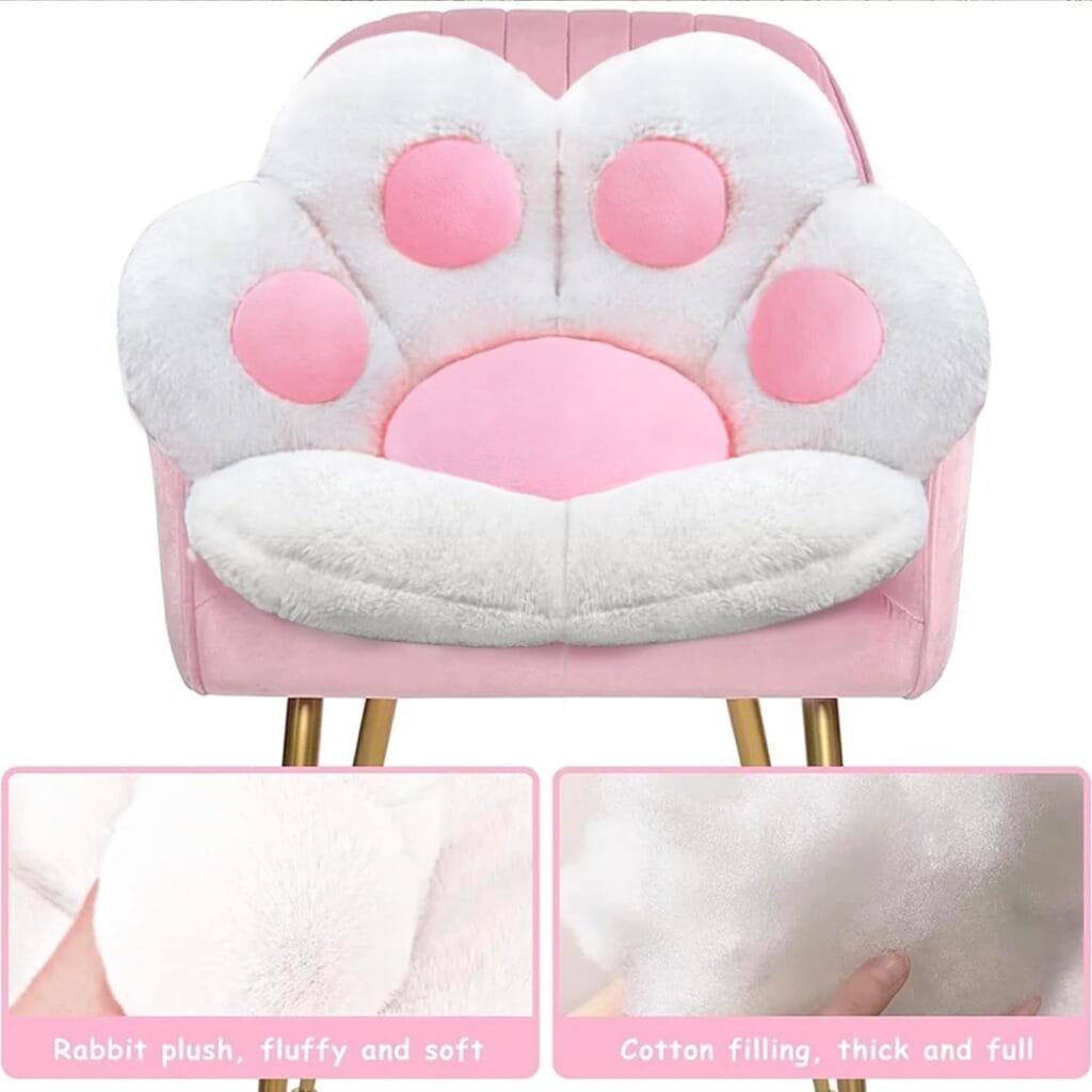 Cat Paw Cushion Cute Chair Cushions Kawaii Cat Paw Shape 28x 24Gaming Chair Cushion kitty Plush Lazy Sofa Pillow for Girl Gamer Chair,kawaii Accessories Stuff Room Decor Bedroom Decor Pad (White)