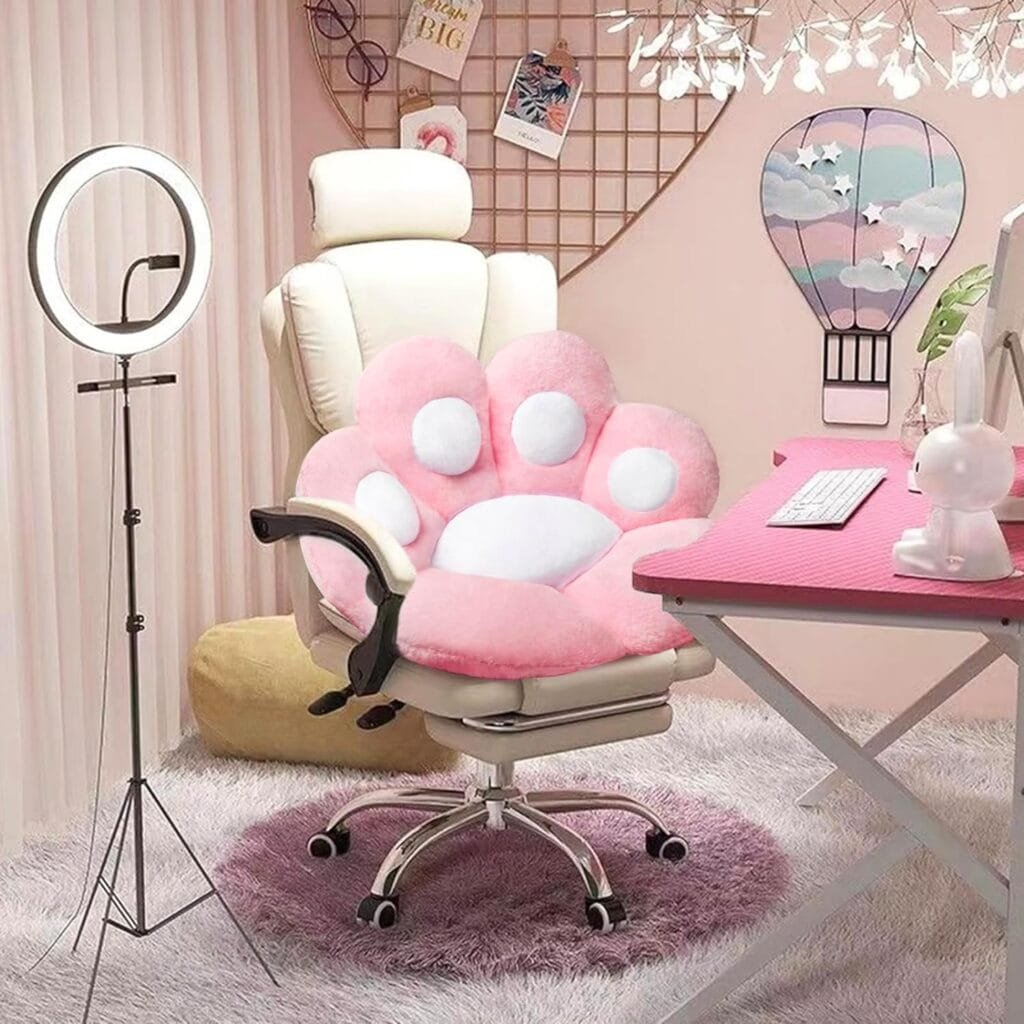 Cat Paw Cushion Cute Chair Cushions Kawaii Cat Paw Shape 28x 24Gaming Chair Cushion kitty Plush Lazy Sofa Pillow for Girl Gamer Chair,kawaii Accessories Stuff Room Decor Bedroom Decor Pad (White)