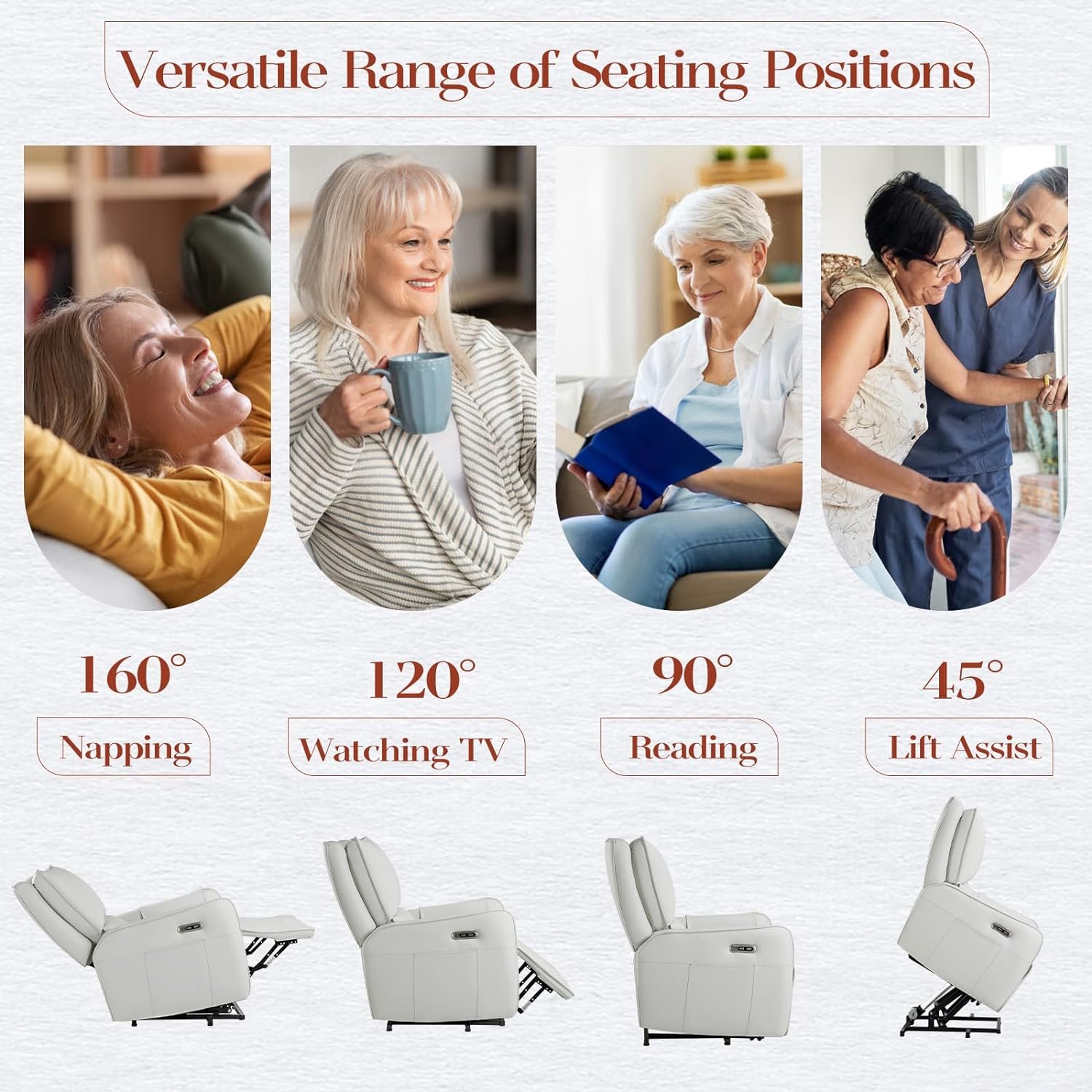 Cfvyne Large Power Lift Chairs Recliners for Elderly with Heated and Massage, Overstuffed Adjustable Lift Chairs, 3 Positions, Breathable Leather, USB-A and USB-C, Cup Holder, Side Pocket, Dark Brown