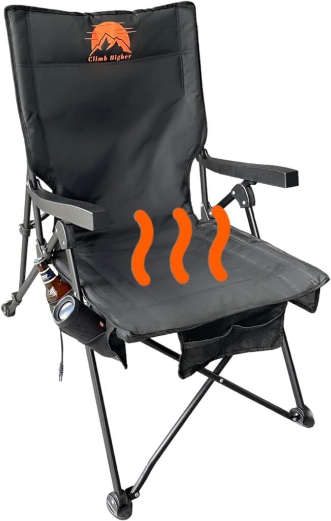 Climb Higher Outdoors USB Heated Folding Camping Chair, Camping Chair for Adults, Heated Folding Chair, Outdoor Gear, (Battery NOT Included)