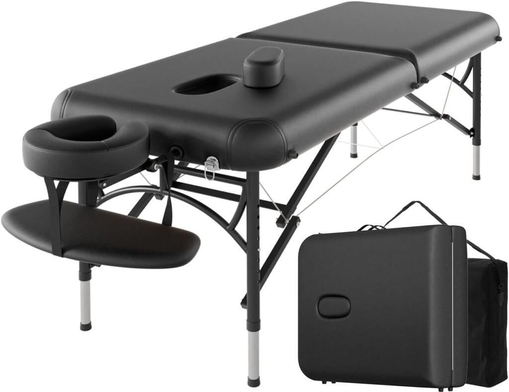 CLORIS 84 Professional Massage Table Portable 2 Folding Lightweight Facial Solon Spa Tattoo Bed Height Adjustable with Carrying Bag  Aluminium Leg Hold Up to 1100LBS