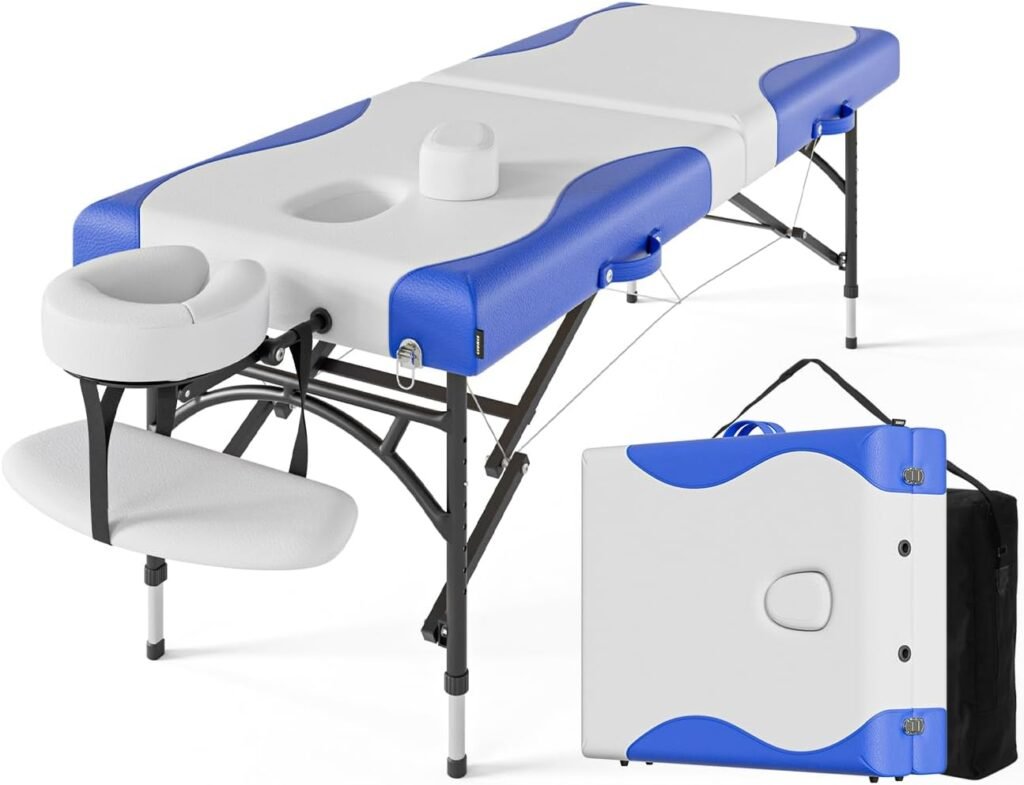 CLORIS 84 Professional Massage Table Portable 2 Folding Lightweight Facial Solon Spa Tattoo Bed Height Adjustable with Carrying Bag  Aluminium Leg Hold Up to 1100LBS