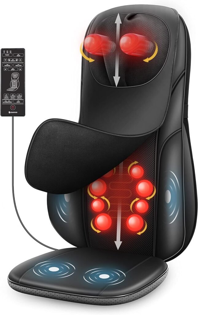 COMFIER Height Adjustable Shiatsu Massage Chair Pad with Heat, Unique Back Support and Neck Massager for Pain Relief, Gifts for Mom and Dad