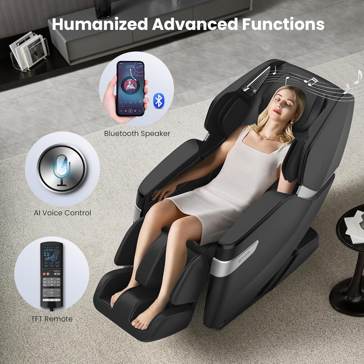 COMFIER Massage Chair Full Body SL Track Zero Gravity Massage Chair Recliner, Bluetooth Speaker, Heating  Foot Calf Massage, 3D Shiatsu, 11 Auto Massage Program-Black