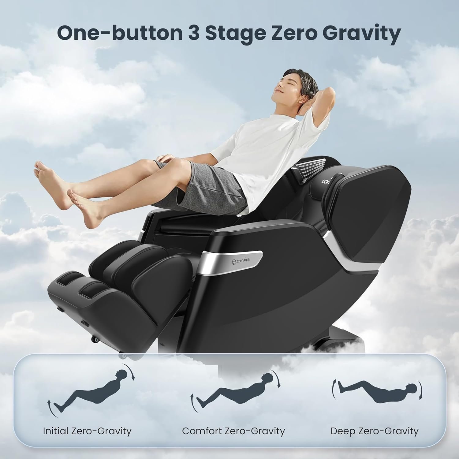 COMFIER Massage Chair Full Body SL Track Zero Gravity Massage Chair Recliner, Bluetooth Speaker, Heating  Foot Calf Massage, 3D Shiatsu, 11 Auto Massage Program-Black