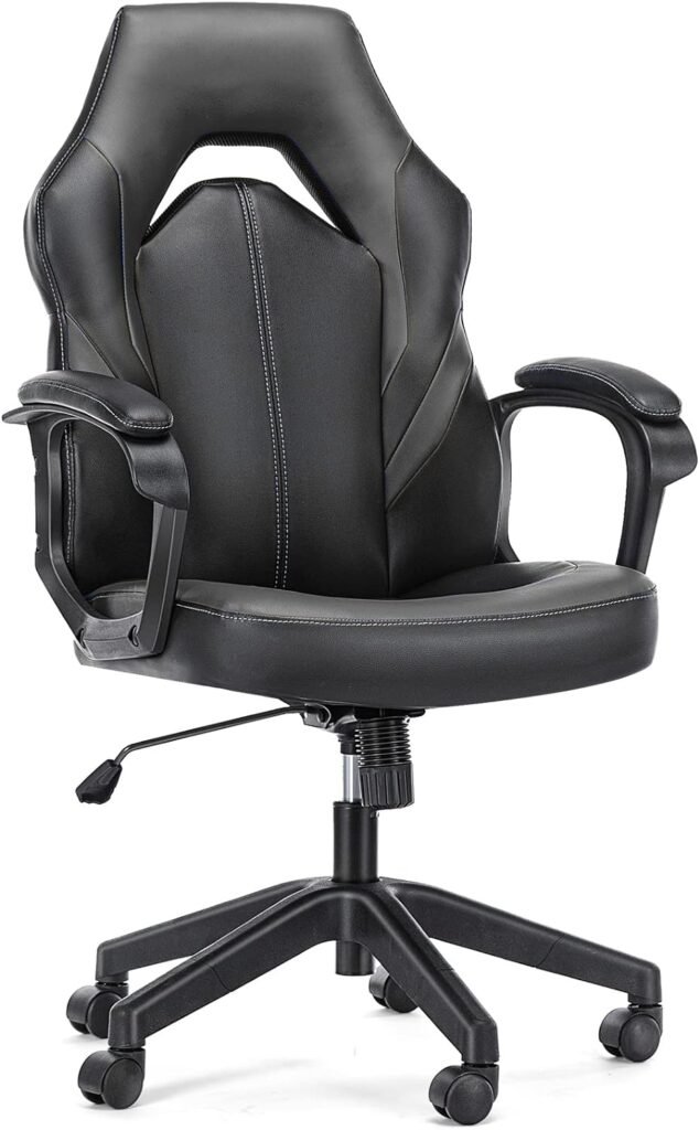 Computer Gaming Chair - PU Leather Ergonomic Office Chair Swivel Desk Chair with Lumbar Support, Executive Chair with Padded Armrest and Seat Cushion for Adults