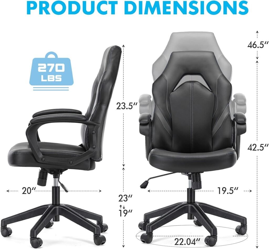 Computer Gaming Chair - PU Leather Ergonomic Office Chair Swivel Desk Chair with Lumbar Support, Executive Chair with Padded Armrest and Seat Cushion for Adults