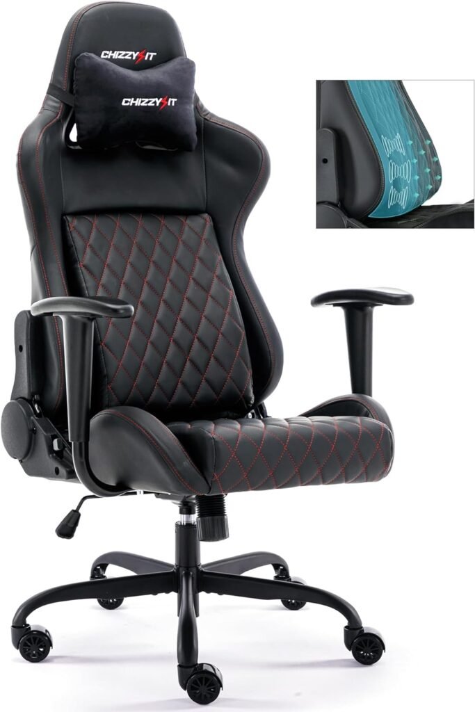 Computer Gaming Chairs for Adults, Comfortable Gaming Chair with Built-in Airbag Lumbar Support,Gaming Office Chair with Armrests,Headrest,Adjustable Height, High Back Computer Gamer Chair for Adults…