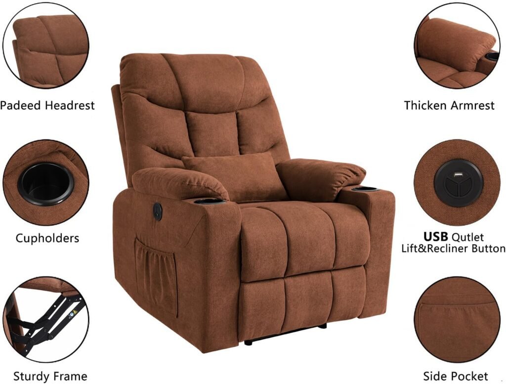 Consofa Lift Chair, Large Power Lift Recliner Chair for Elderly with Massage and Heated, Electric Power Lift Recliner Chairs for Seniors, Power Lift Recliner with Lumbar Pillow, USB  Type-C Port