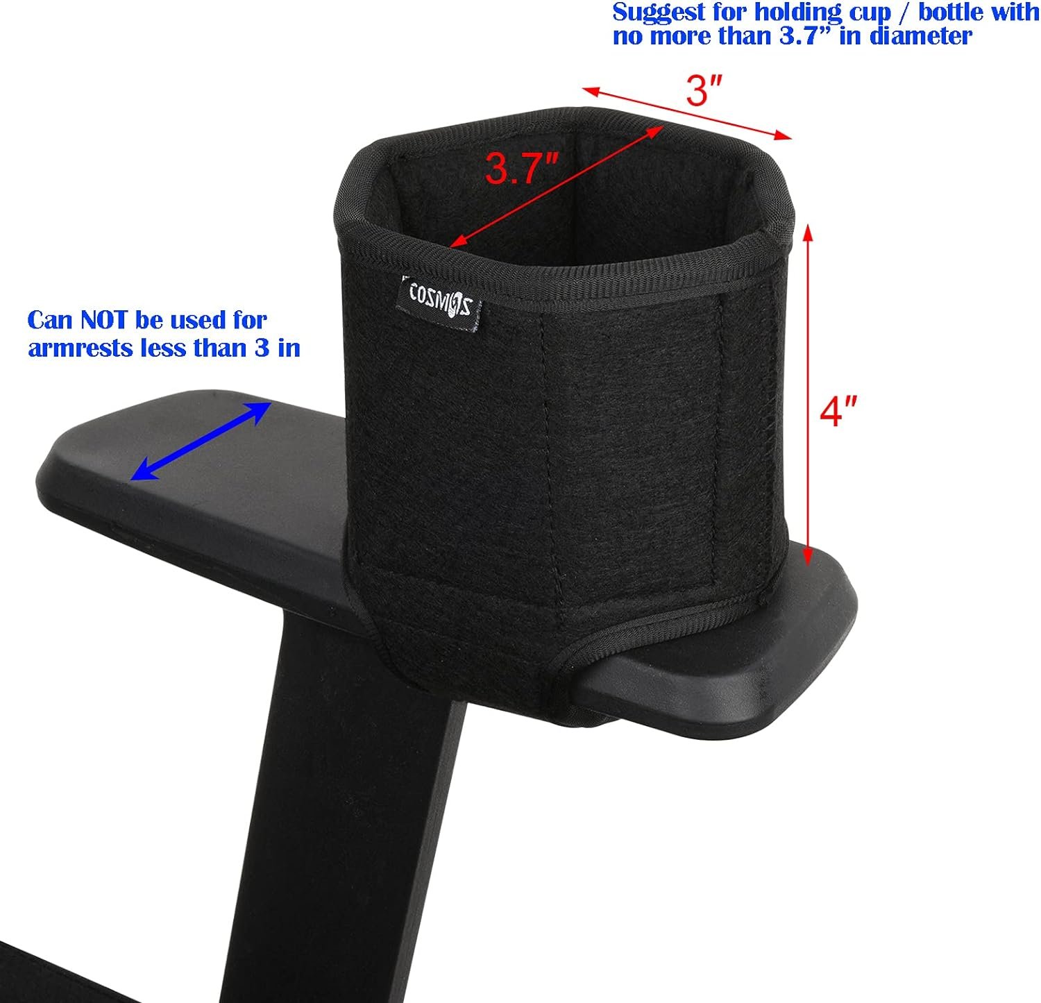 Cosmos Arm Chair Cup Holder Armrest Drink Can Water Bottle Holder for Armrest Chair, Recliner, Gaming  Office Chair, Foldable Felt in Black Color