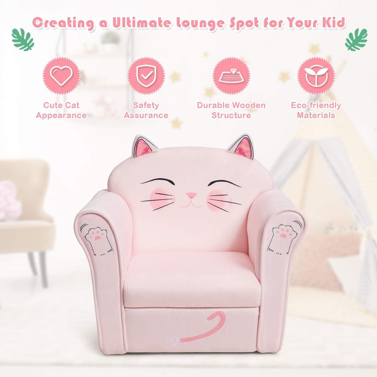 Costzon Kids Sofa with Pattern, Toddler Furniture w/Sturdy Wood Construction for Boys  Girls, Armrest Couch for Preschool Children, Lightweight Sofa Chair, Dinosaur