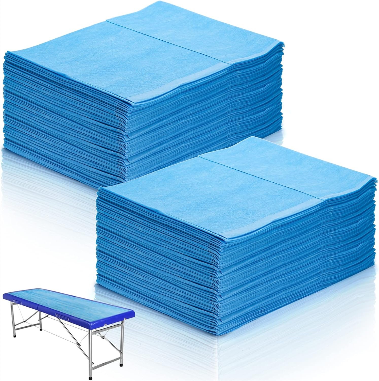 DEAYOU 40 PCS Disposable Spa Bed Sheets, Waterproof Massage Table Sheet Protector, Non Woven Fabric Bed Cover for Massage Therapy, Beauty Salon, Tattoo, Hotel, Esthetician, 31 x 70, Oil-Proof, Blue