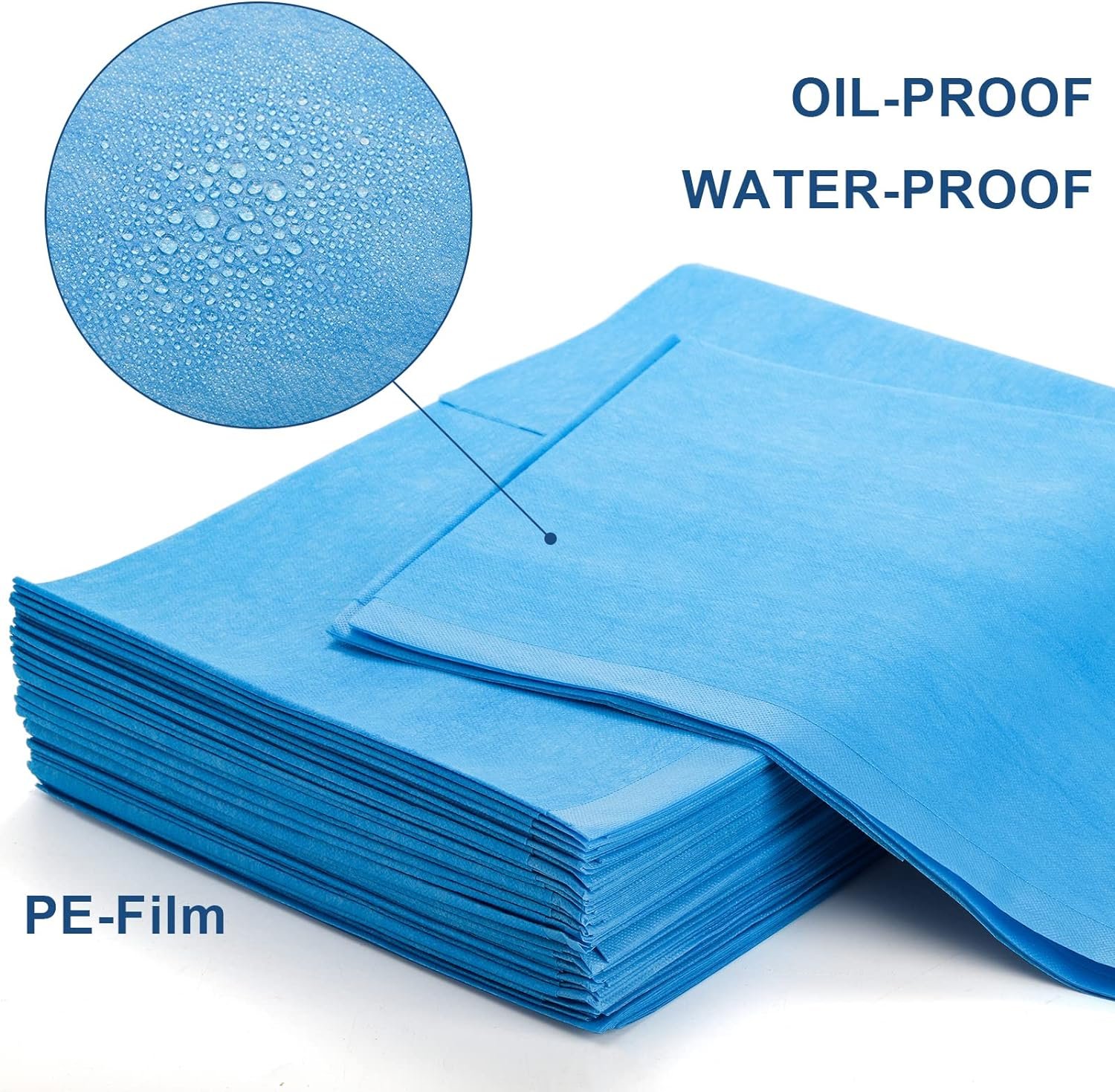 DEAYOU 40 PCS Disposable Spa Bed Sheets, Waterproof Massage Table Sheet Protector, Non Woven Fabric Bed Cover for Massage Therapy, Beauty Salon, Tattoo, Hotel, Esthetician, 31 x 70, Oil-Proof, Blue