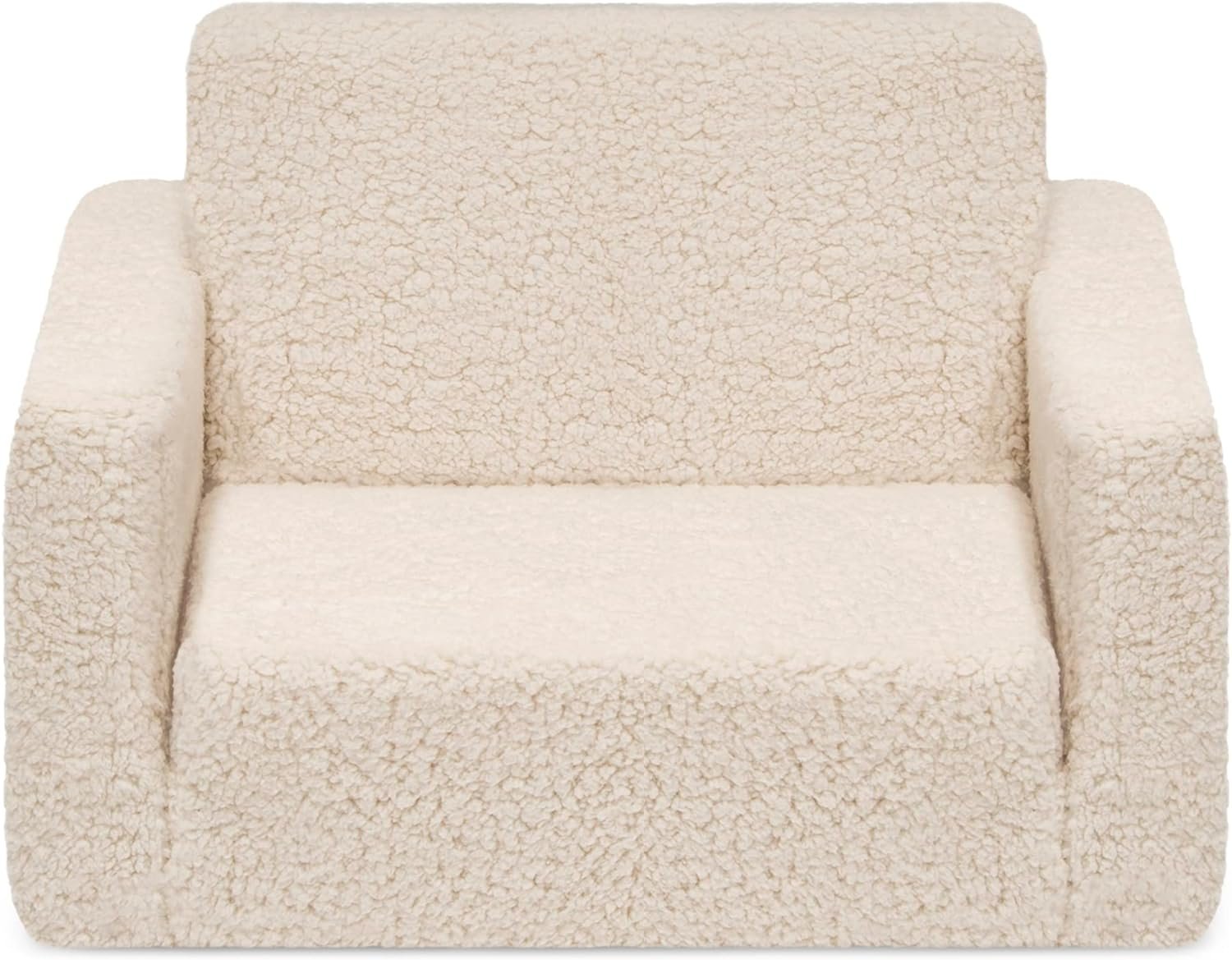 Delta Children Cozee Flip-Out Sherpa 2-in-1 Convertible Chair to Lounger for Kids, Cream