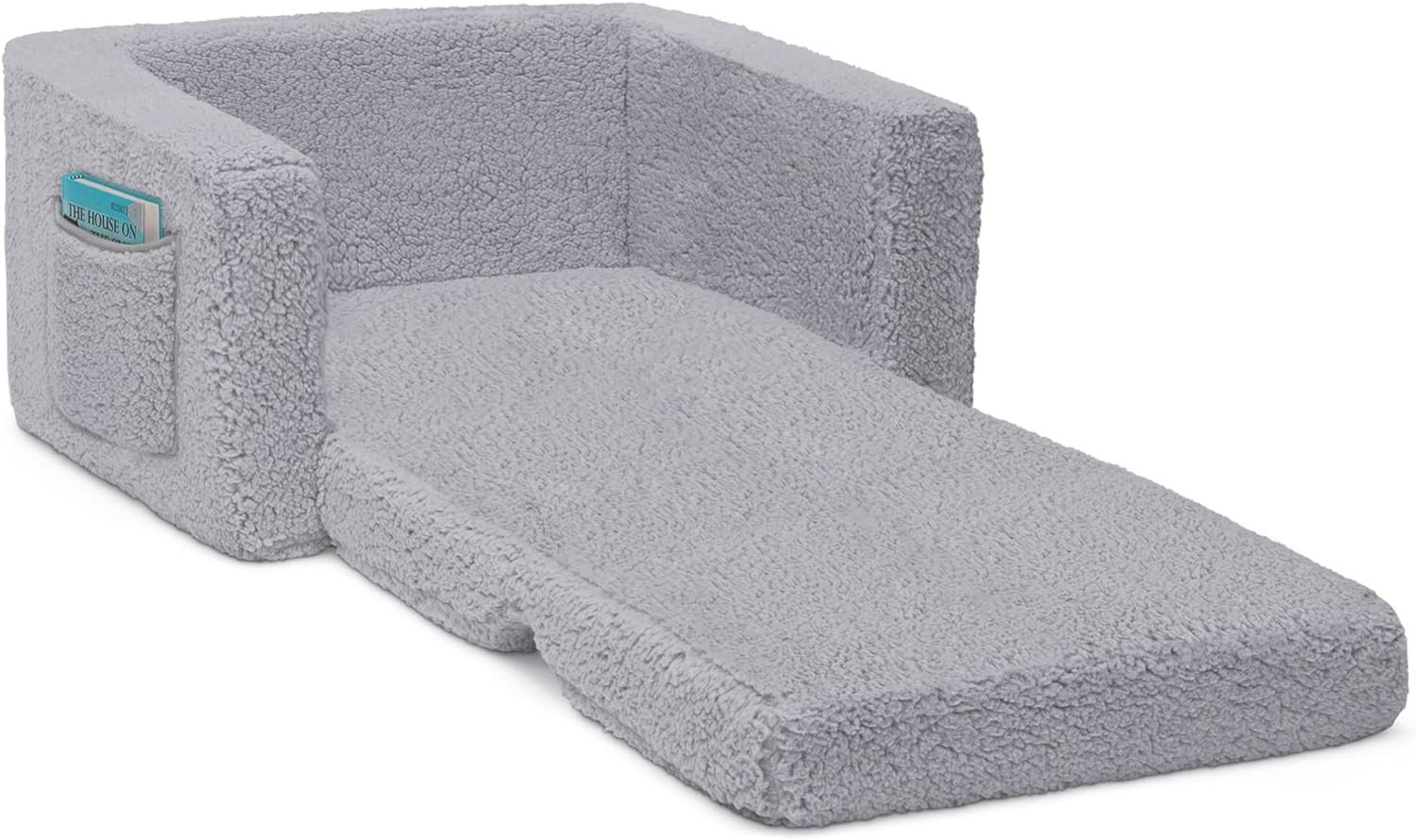 Delta Children Cozee Flip-Out Sherpa 2-in-1 Convertible Chair to Lounger for Kids, Cream