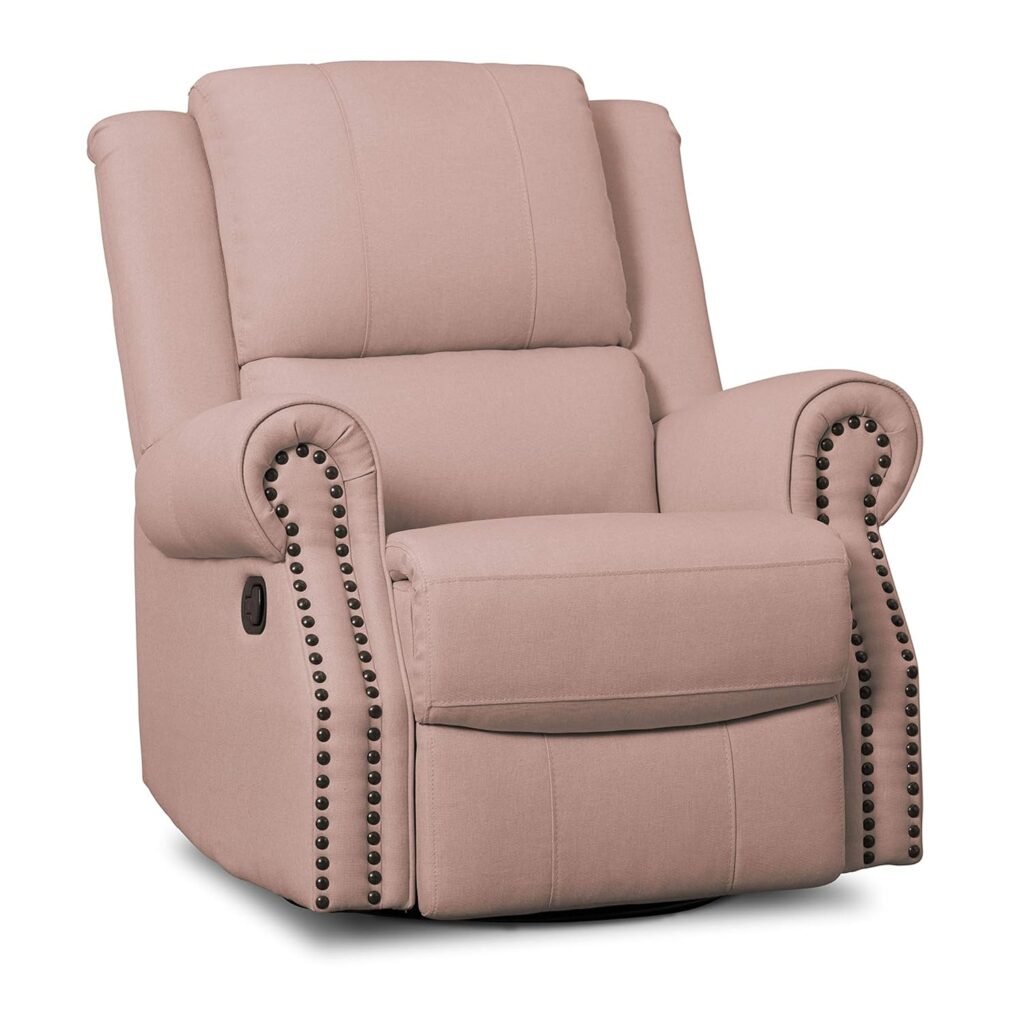 Delta Children Dylan Nursery Recliner Glider Swivel Chair, Alloy Steel, Blush