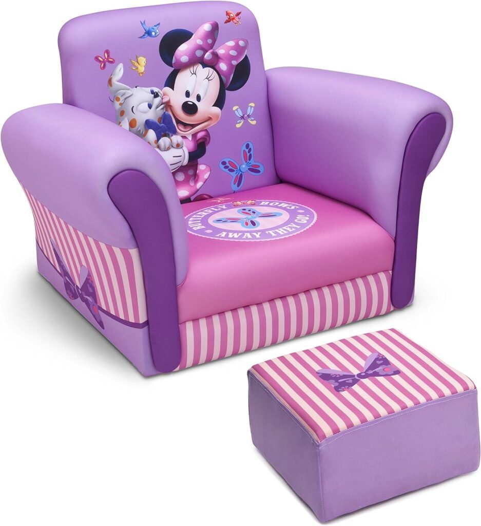 Delta Children Upholstered Chair with Ottoman, Disney Minnie Mouse