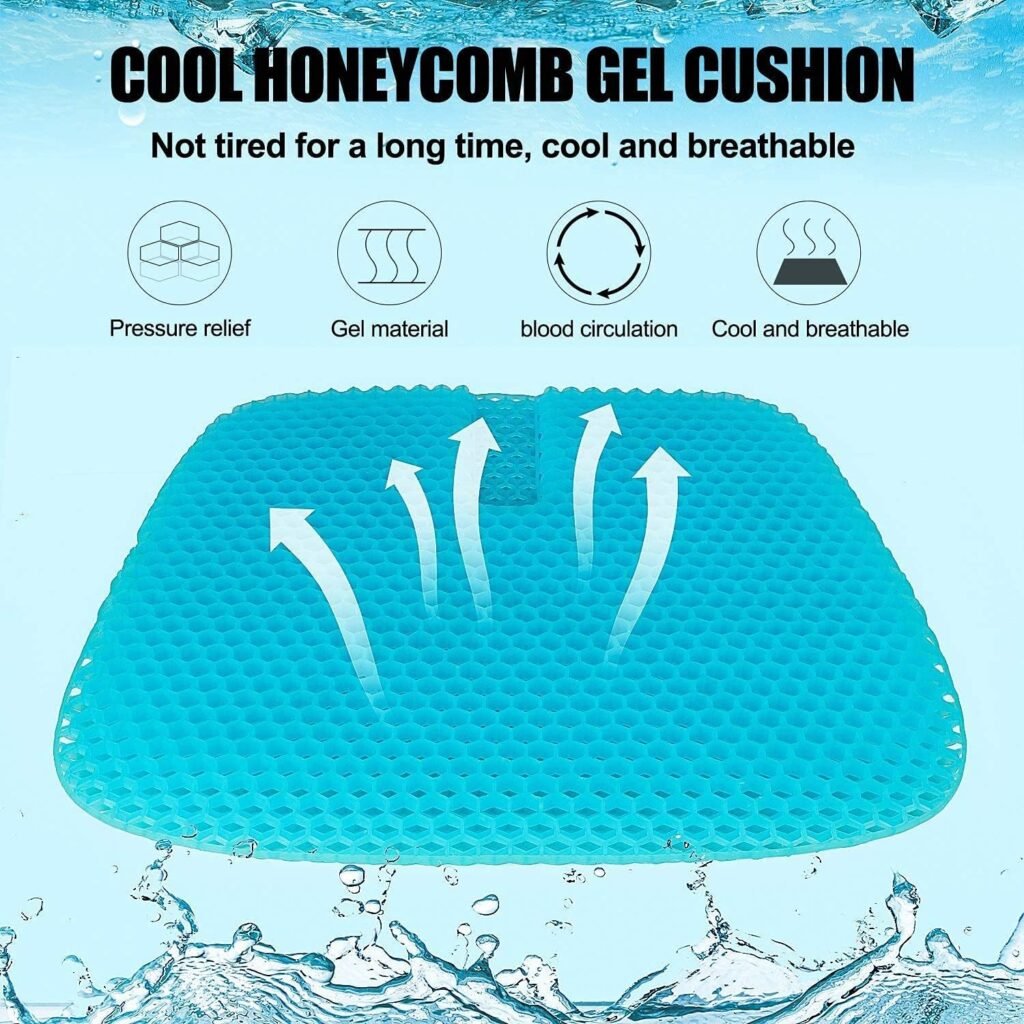 Desoxivi Gel Seat Cushion for Office Chair, Super Breathable Honeycomb Design Comfort Support for Lower Back, Spine, Hips, Multi-Use Seat Cushion with 1 Non-Slip Cover