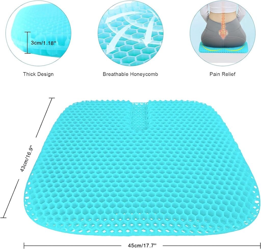 Desoxivi Gel Seat Cushion for Office Chair, Super Breathable Honeycomb Design Comfort Support for Lower Back, Spine, Hips, Multi-Use Seat Cushion with 1 Non-Slip Cover