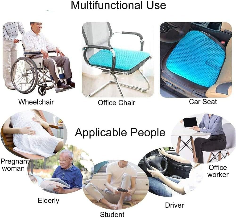 Desoxivi Gel Seat Cushion for Office Chair, Super Breathable Honeycomb Design Comfort Support for Lower Back, Spine, Hips, Multi-Use Seat Cushion with 1 Non-Slip Cover