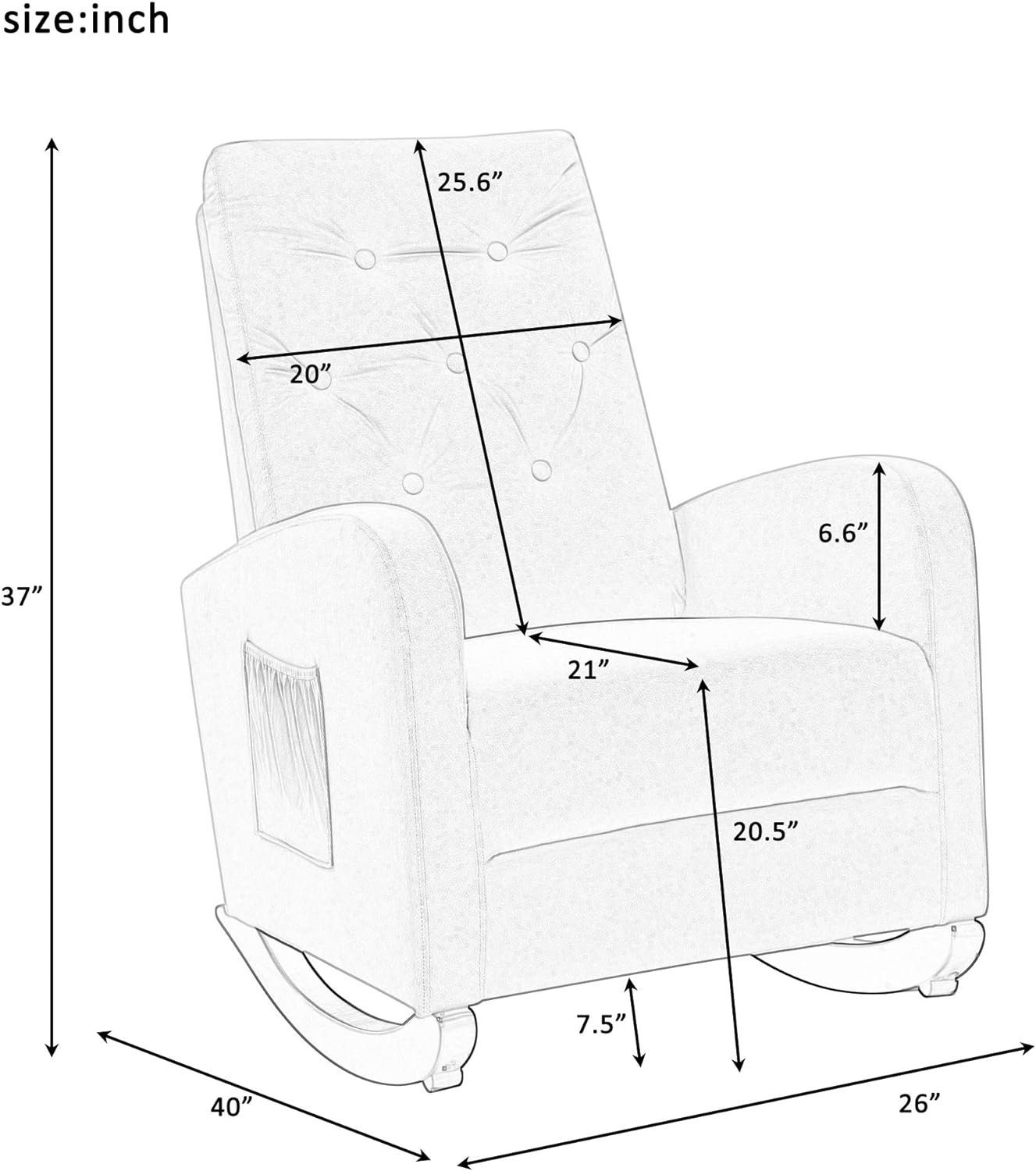 Dolonm Rocking Chair Mid-Century Modern Nursery Rocking Armchair Upholstered Tall Back Accent Glider Rocker for Living Room (Beige - Velvet)