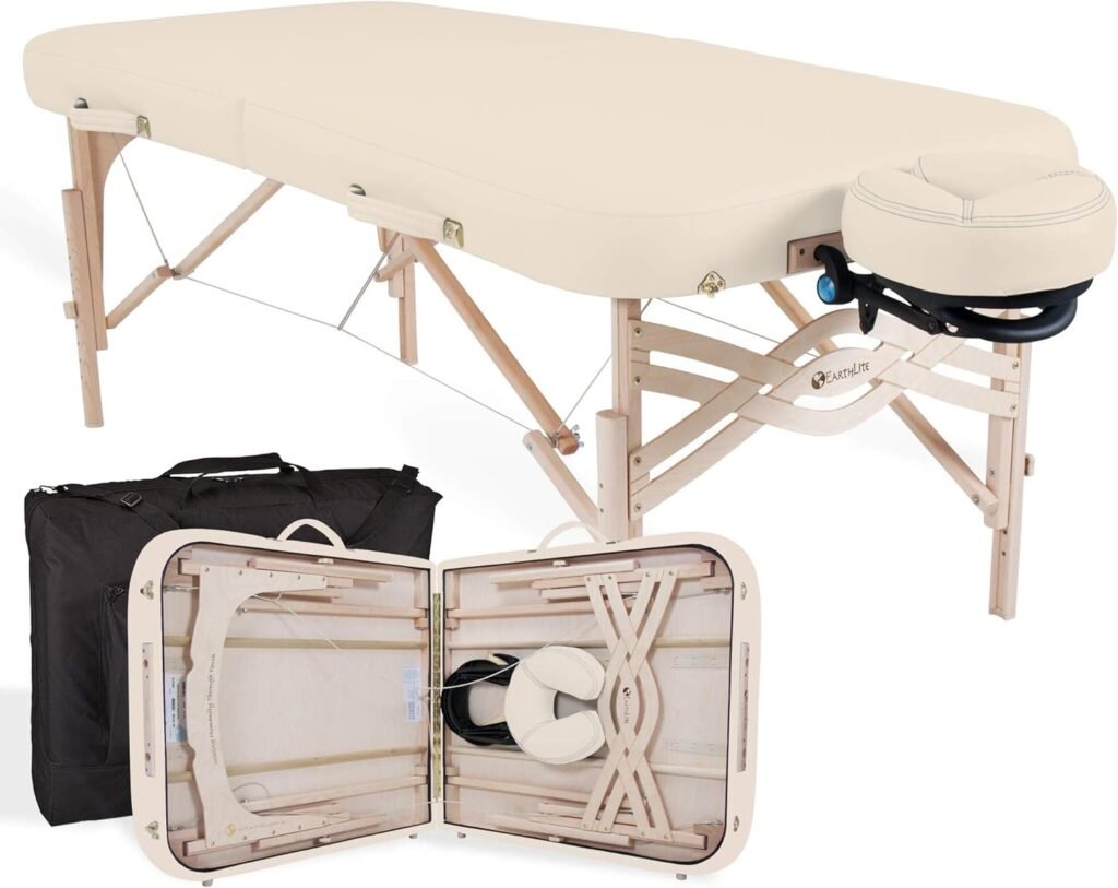 EARTHLITE Premium Portable Massage Table Package SPIRIT - Spa-Level Comfort, Deluxe Cushioning incl. Flex-Rest Face Cradle  Strata Face Pillow, Carry Case (30/32” x 73”) - Made in USA