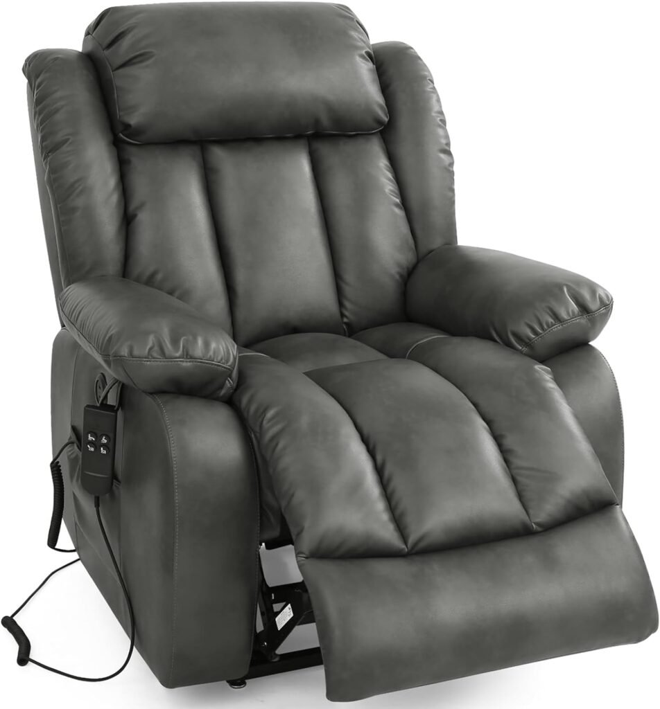EASELAND Infinite Position Dual Motor Large Power Lift Recliner Chair with Massage and Heat for Elderly,Breathable Leather,2 Remote Controls,USB  Type-C,Lay Flat Sleeping(Silver Grey)
