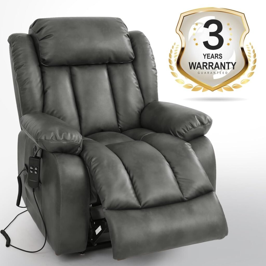 EASELAND Infinite Position Dual Motor Large Power Lift Recliner Chair with Massage and Heat for Elderly,Breathable Leather,2 Remote Controls,USB  Type-C,Lay Flat Sleeping(Silver Grey)
