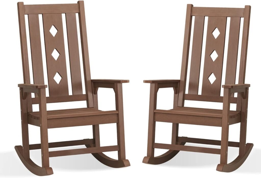 EFURDEN Rocking Chair Set of 2, EDRC01 Patio Rocking Chair for Adults, Smooth Outdoor Rocking Chair for Garden and Front Porch, 350lbs Weight Capacity (Brown)