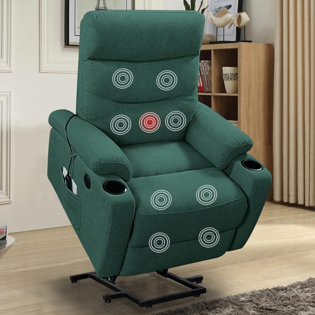 Electric Power Lift Recliner Chair,Vibration Massage Heated Chair for Elderly,Fabric Single Chair with 2 Side Pockets, Lounge Chair with 2 Cup Holders,USB Charge Port for Living Room…