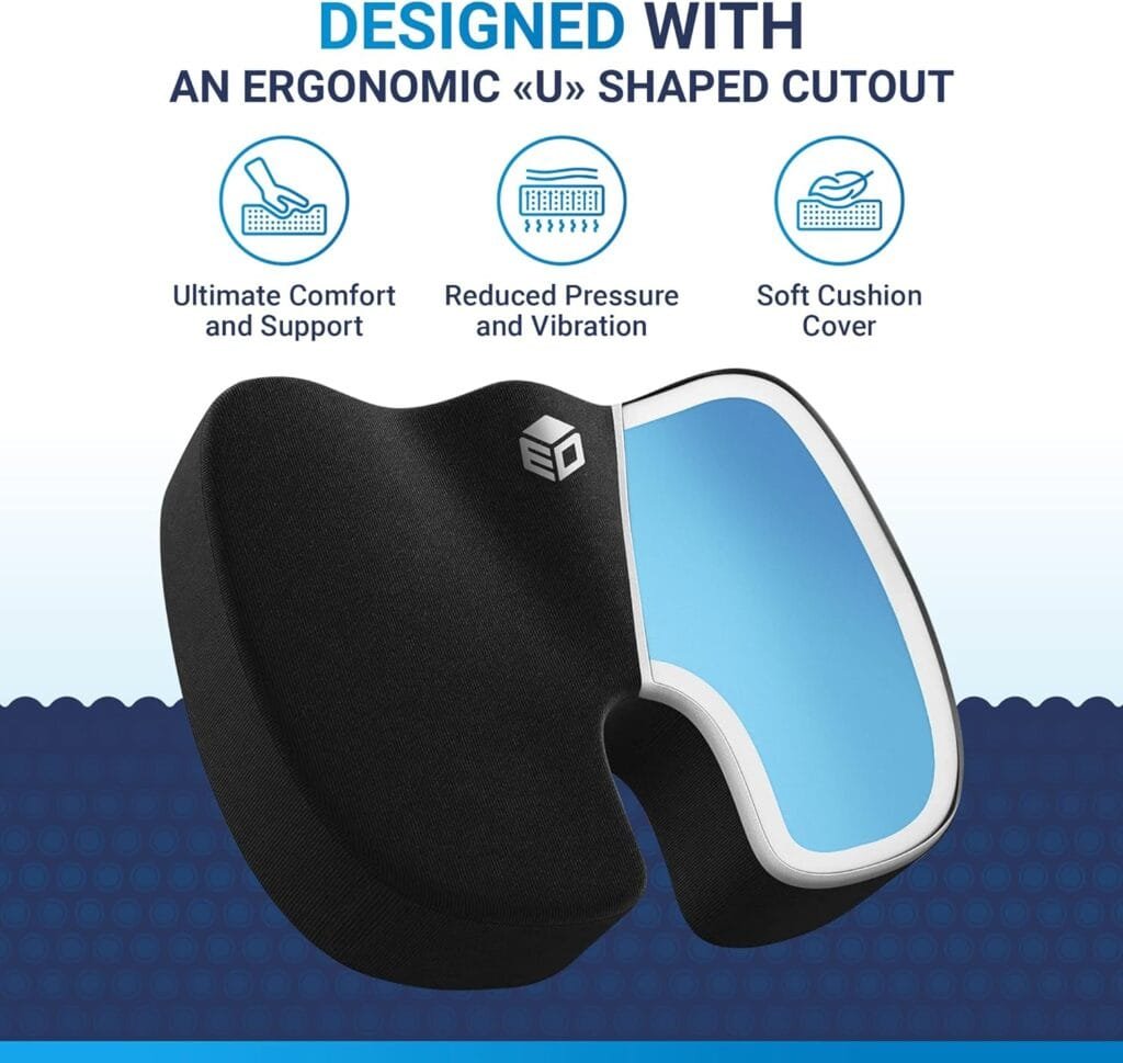 EpicDev Comfort Gel Seat Cushion for Tailbone Pain Relief - Non-Slip Ergonomic Cold Gel and Memory Foam for All-Day Sitting Support - Office Chairs, Wheelchair Cushion, Car Seat (Gel)