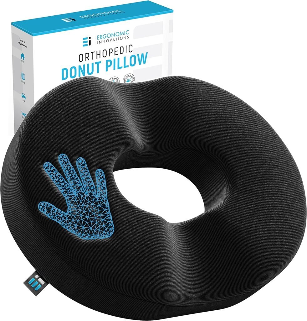 Ergonomic Innovations Donut Pillow for Tailbone Pain and Hemorrhoids, Tailbone Pain Relief Cushion, Memory Foam Donut Cushion Postpartum Pregnancy Surgery, Hemorrhoid Pillows for Sitting