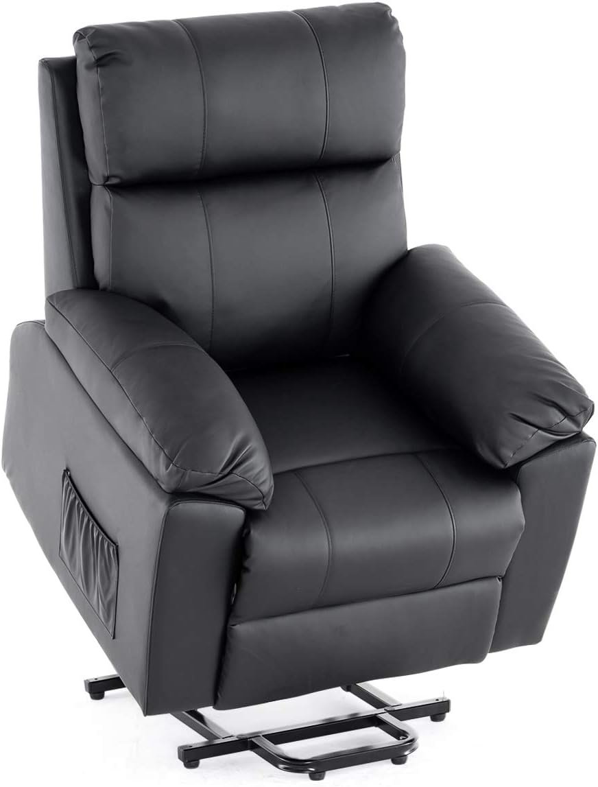 EROMMY Power Lift Recliner Chair, PU Leather Recliner with Massage and Heat for Elderly, Side Pocket, Wired Remote Control, Black