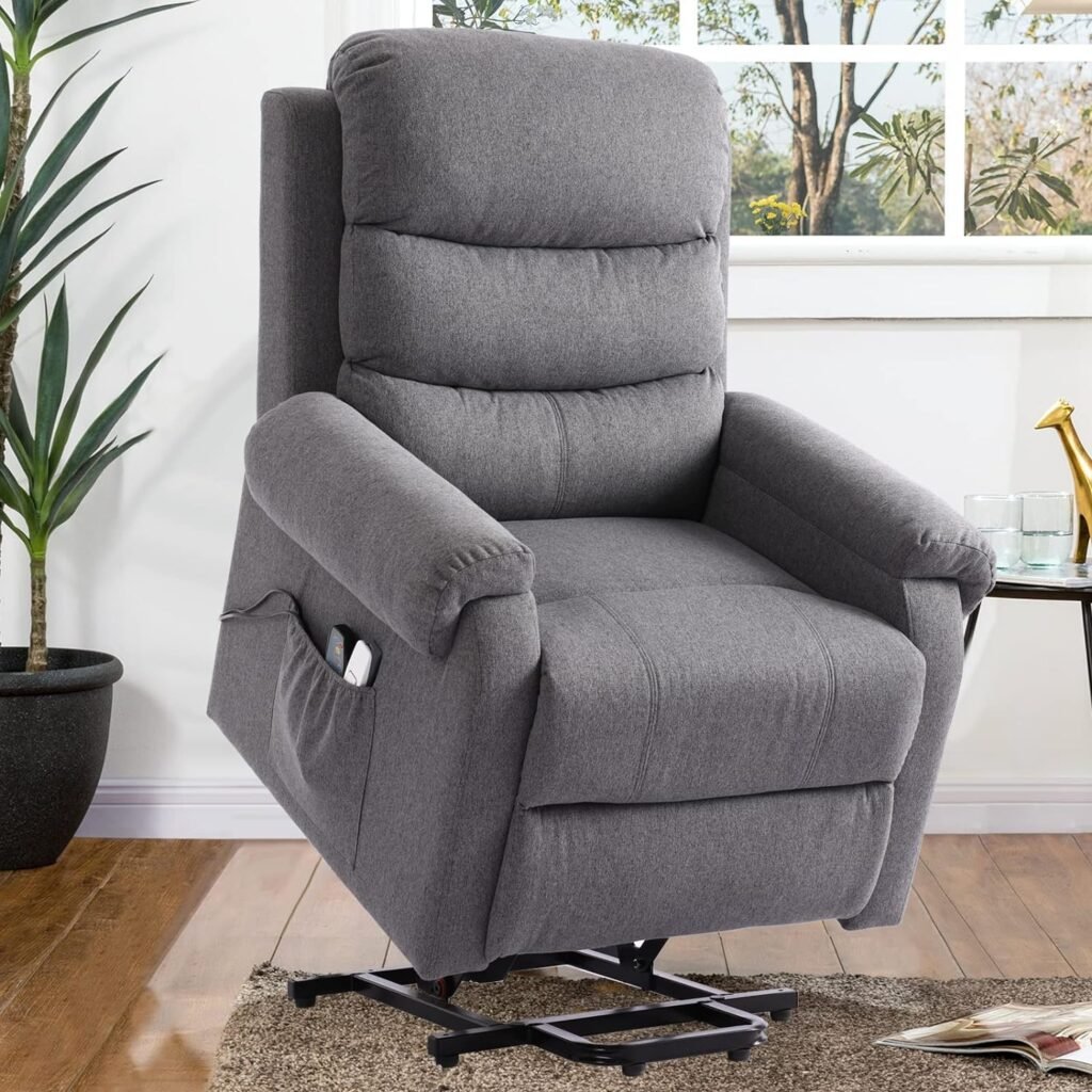 ETAGERIA Power Lift Recliner Chair for Elderly Electric Massage Recliners with Heated Farbic Reclining Sofa Chair with Cup Holders, Remote Control, USB Port for Living Room(Grey-B)