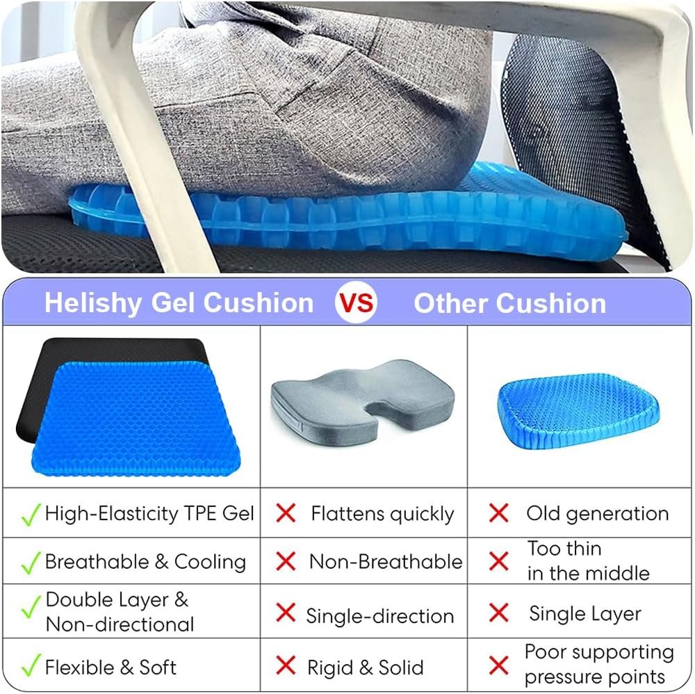 Extra Large Gel Seat Cushion, 17x17inch Double Thick Egg Gel Cushion for Pressure Pain Relief, Breathable Wheelchair Cushion Chair Pads for Car Seat Office Chair (Blue) : Office Products