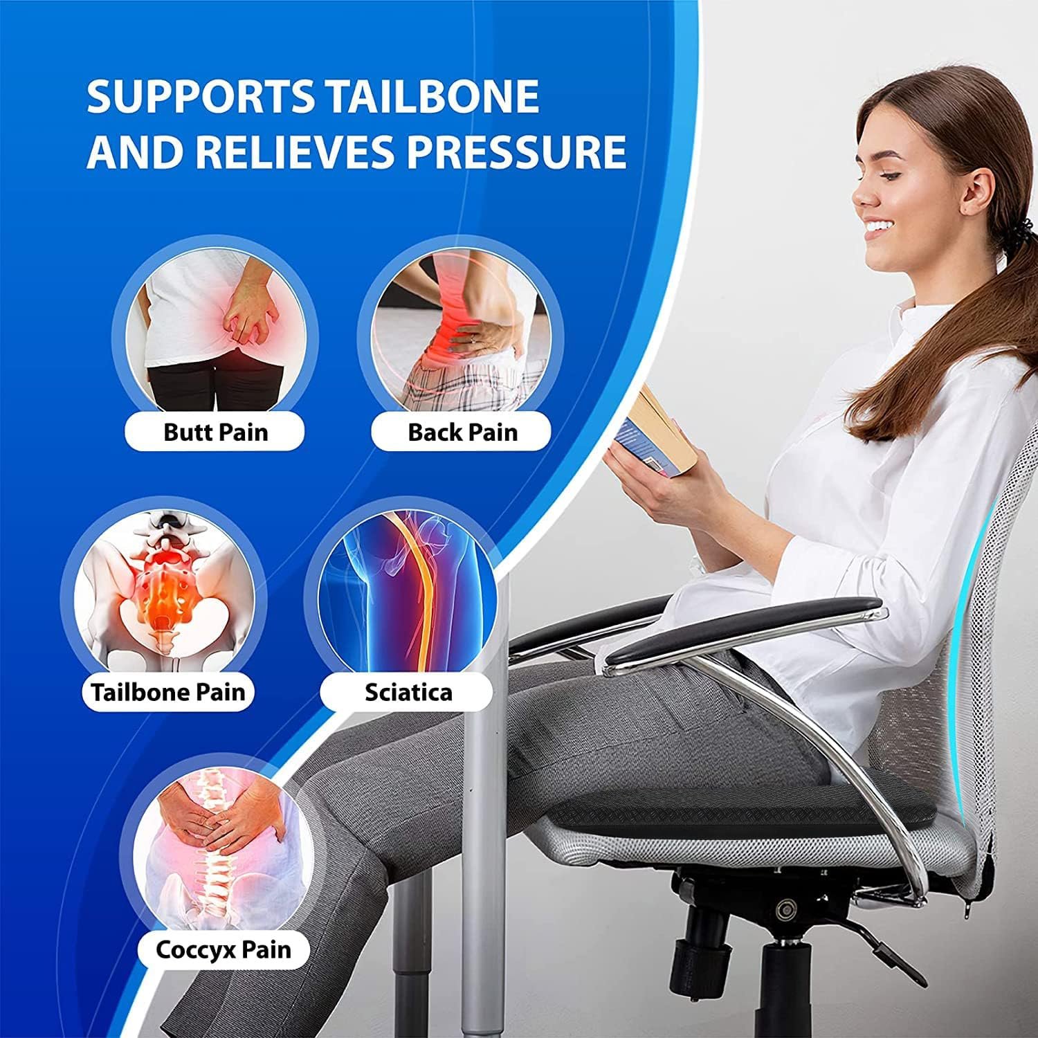 Extra Large Gel Seat Cushion, 17x17inch Double Thick Egg Gel Cushion for Pressure Pain Relief, Breathable Wheelchair Cushion Chair Pads for Car Seat Office Chair (Blue) : Office Products