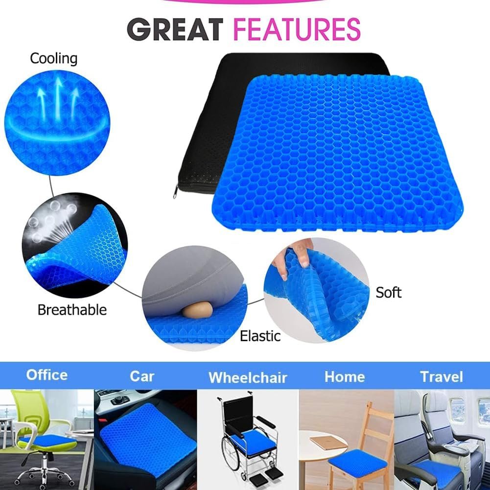 Extra Large Gel Seat Cushion, 17x17inch Double Thick Egg Gel Cushion for Pressure Pain Relief, Breathable Wheelchair Cushion Chair Pads for Car Seat Office Chair (Blue) : Office Products