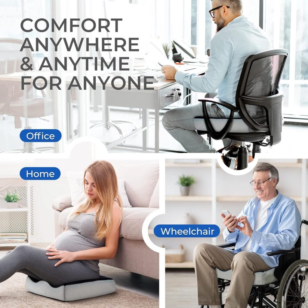 Extra Thick Seat Cushion for Office Chair Wheelchair Memory Foam Comfort Chair Pad Dual Layers Coccyx Gaming Pillow Sciatica Back Pain Relief Hip Tailbone Pressure Relief Antislip Cushions