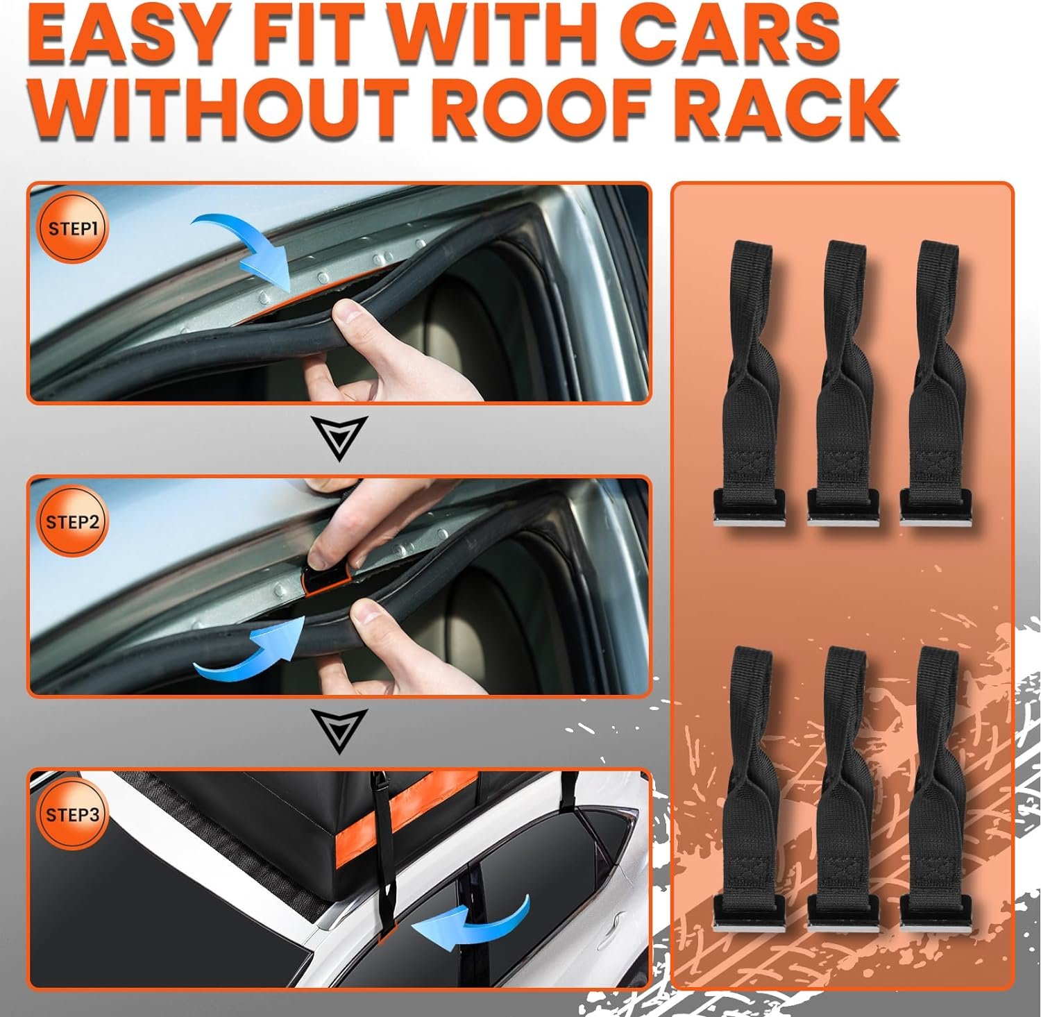 Extra Waterproof Car Rooftop Cargo Carrier Bag with Metal Ring Movable Straps Fit Cars with/Without Roof Rack, 15 Cu Ft Car Top Luggage Roof Bag with Smooth Zipper, Non-Slip Mat, 6 Door Hooks