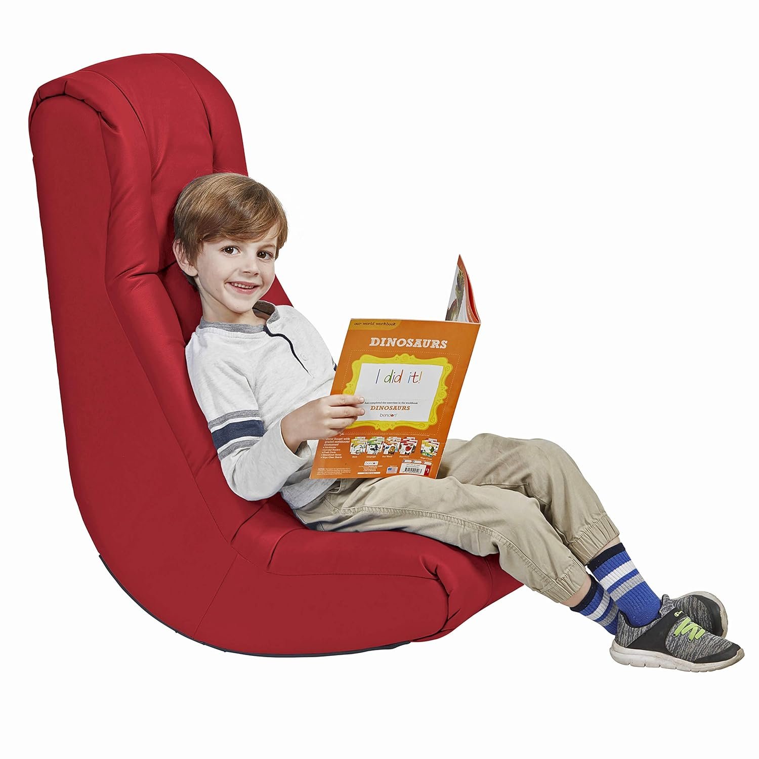 Factory Direct Partners 10488-RD Soft Floor Rocker - Cushioned Ground Chair for Kids Teens and Adults - Great for Reading, Gaming, Meditating, TV - Red