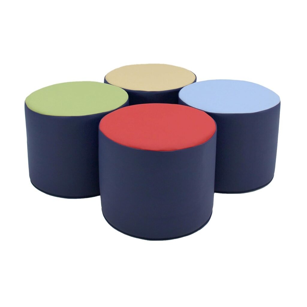 Factory Direct Partners 12763-NV SoftScape 15 Round Two-Tone Accent Ottoman for Ages 4-7 (4-Piece) - Navy